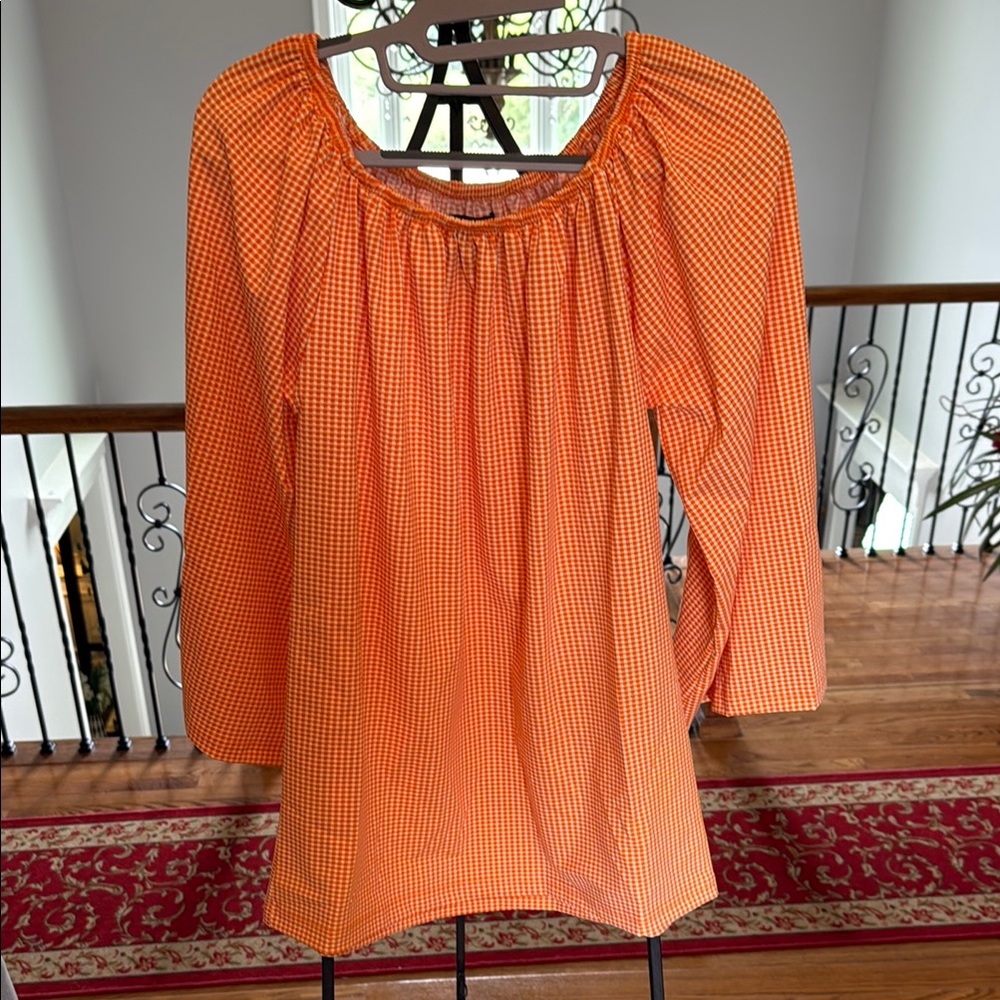 Orange Smocked 3/4 Sleeve Blouse
